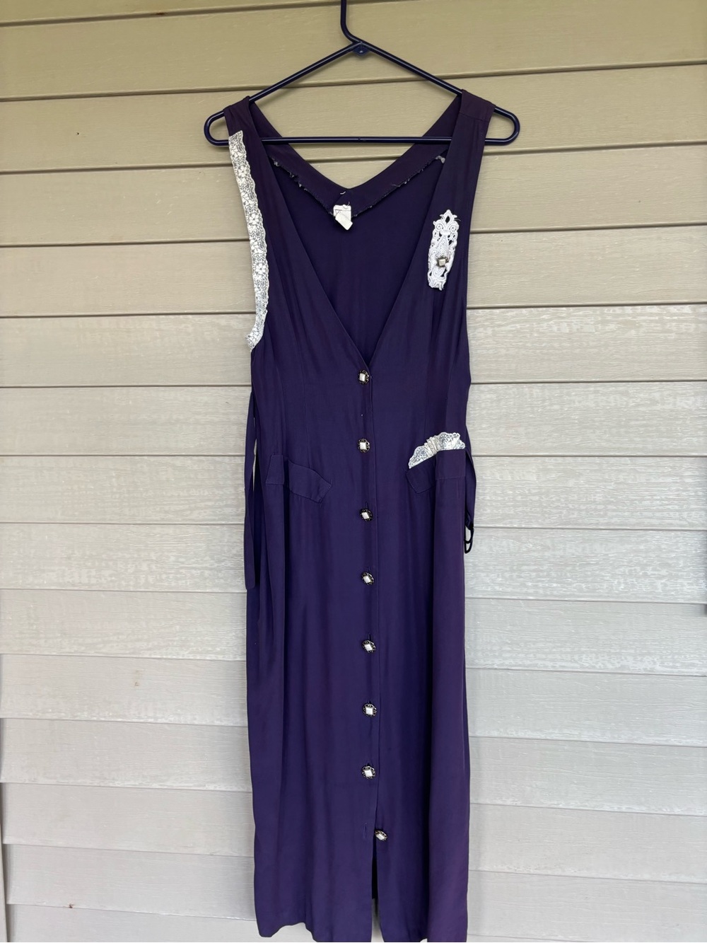 Vintage 90s Whimsigoth Purple Button-Front Lace Trim Dress Size Small
